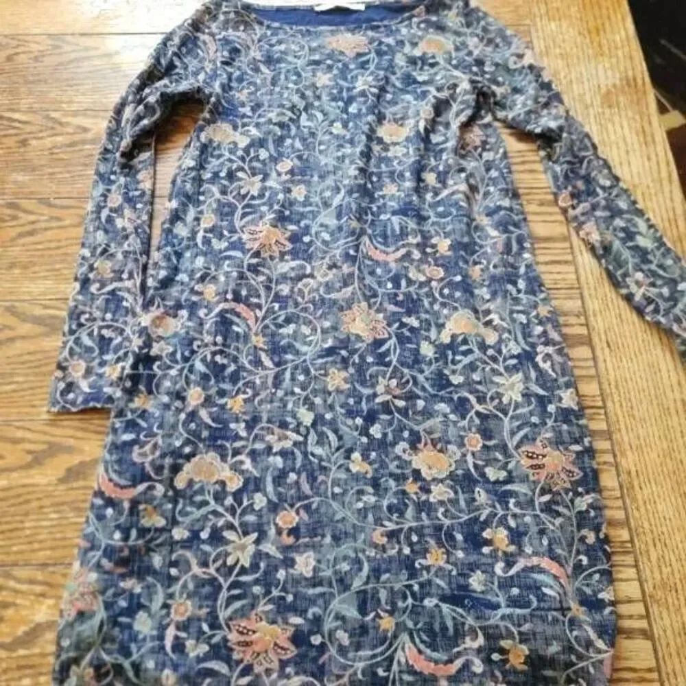 Peruvian Connection blue floral pima cotton blend dress sz XS